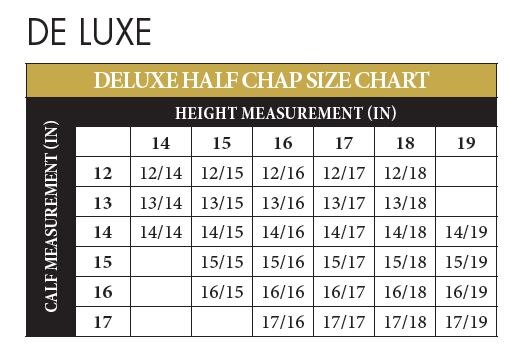 Sizing Chart for Tredstep Deluxe Half Chaps
