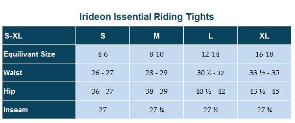 Sizing Chart for Irideon Issential Cargo Full Seat Tight