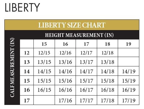 Sizing Chart for Tredstep Liberty Side Zip Chaps
