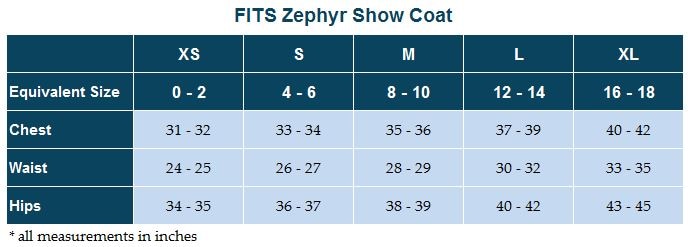 Sizing Chart for FITS Zephyr Mesh Dressage Show Coat