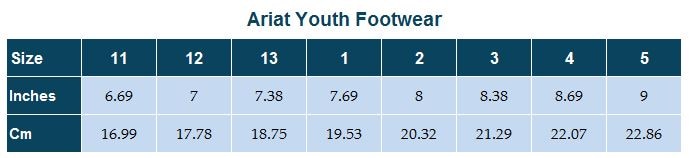 Sizing Chart for Ariat Youth Performer Lace Paddock Boot