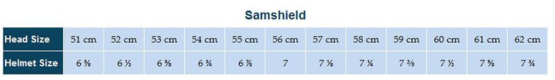 Sizing Chart for Samshield Shadowmatt Crystal Fabric Top Helmet